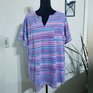 Woman Within Purple Striped Short-Sleeve Pocket Tee